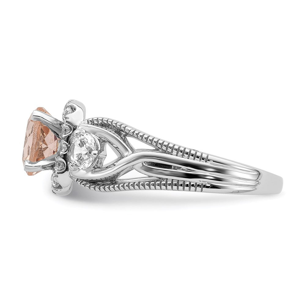 14k White Gold Morganite Real Diamond Halo Engagement Ring