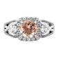 Solid 14k White Gold Morganite Simulated CZ Halo Engagement Ring