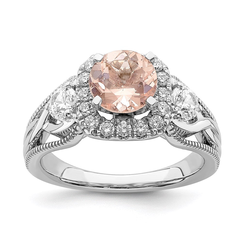 14k White Gold Morganite Real Diamond Halo Engagement Ring