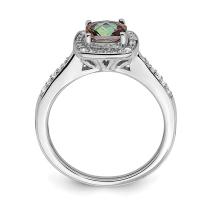 Solid 14k White Gold Mystic Fire Simulated CZ Halo Engagement Ring