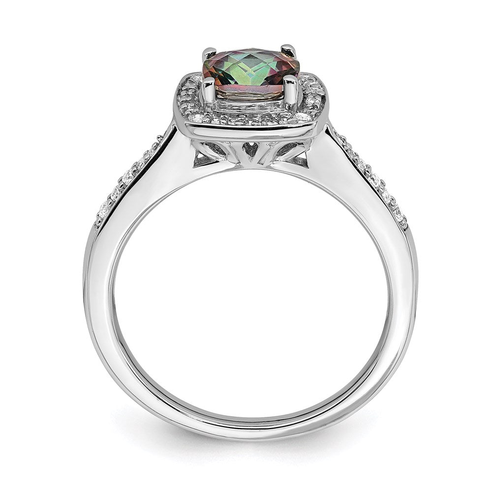 14k White Gold Mystic Fire Real Diamond Halo Engagement Ring