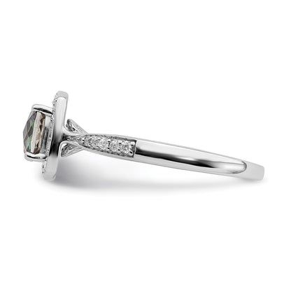 Solid 14k White Gold Mystic Fire Simulated CZ Halo Engagement Ring