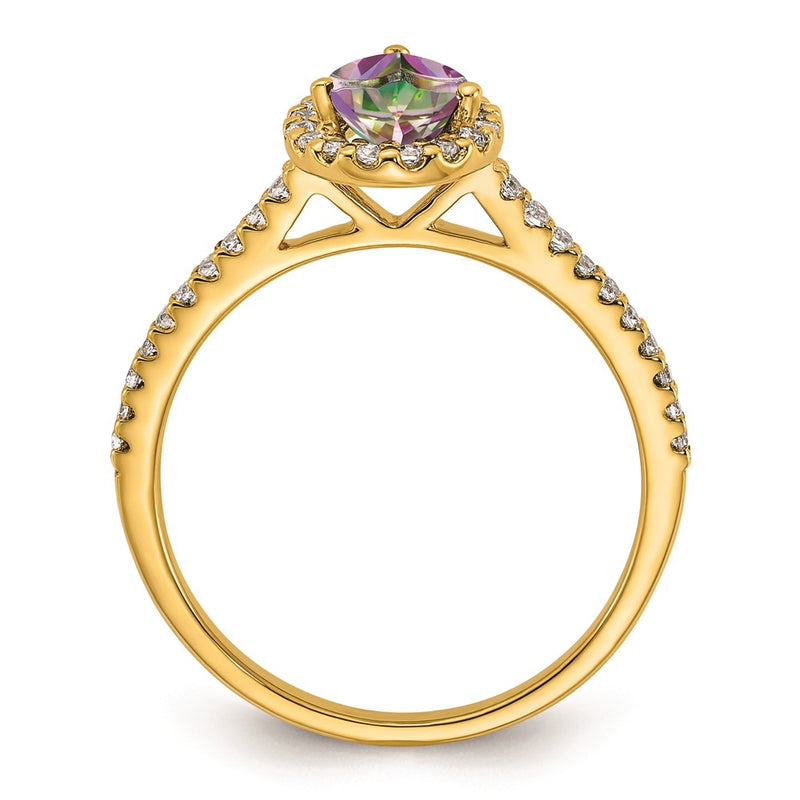 14K Yellow Gold Mystic Fire Real Diamond Halo Engagement Ring