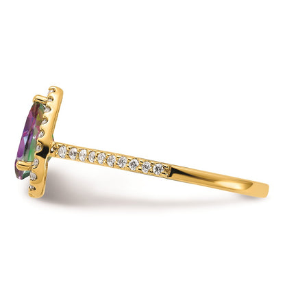 Solid 14k Yellow Gold Mystic Fire Simulated CZ Halo Complete Engagement Ring