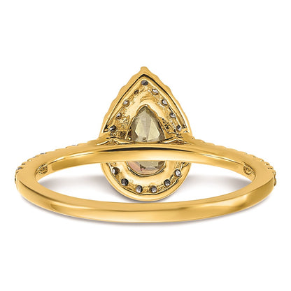 Solid 14k Yellow Gold Mystic Fire Simulated CZ Halo Complete Engagement Ring