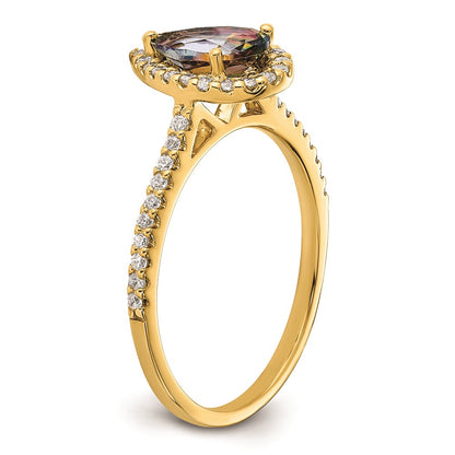 Solid 14k Yellow Gold Mystic Fire Simulated CZ Halo Complete Engagement Ring