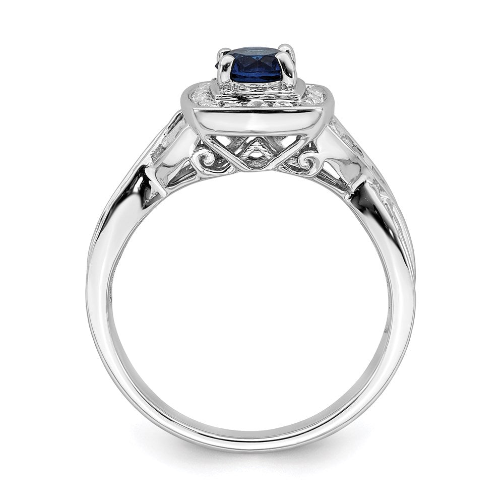 14k White Gold Sapphire Real Diamond Halo Engagement Ring
