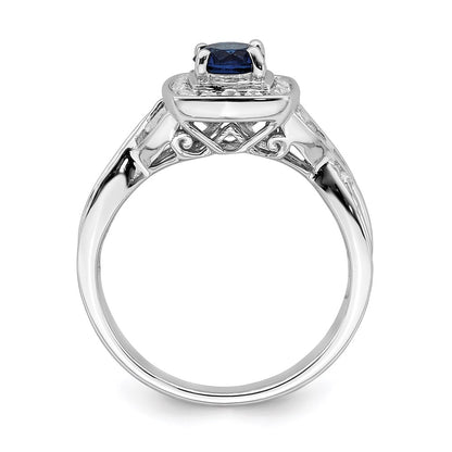 14k White Gold Sapphire Real Diamond Halo Engagement Ring