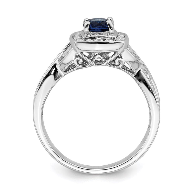 14k White Gold Sapphire Real Diamond Halo Engagement Ring