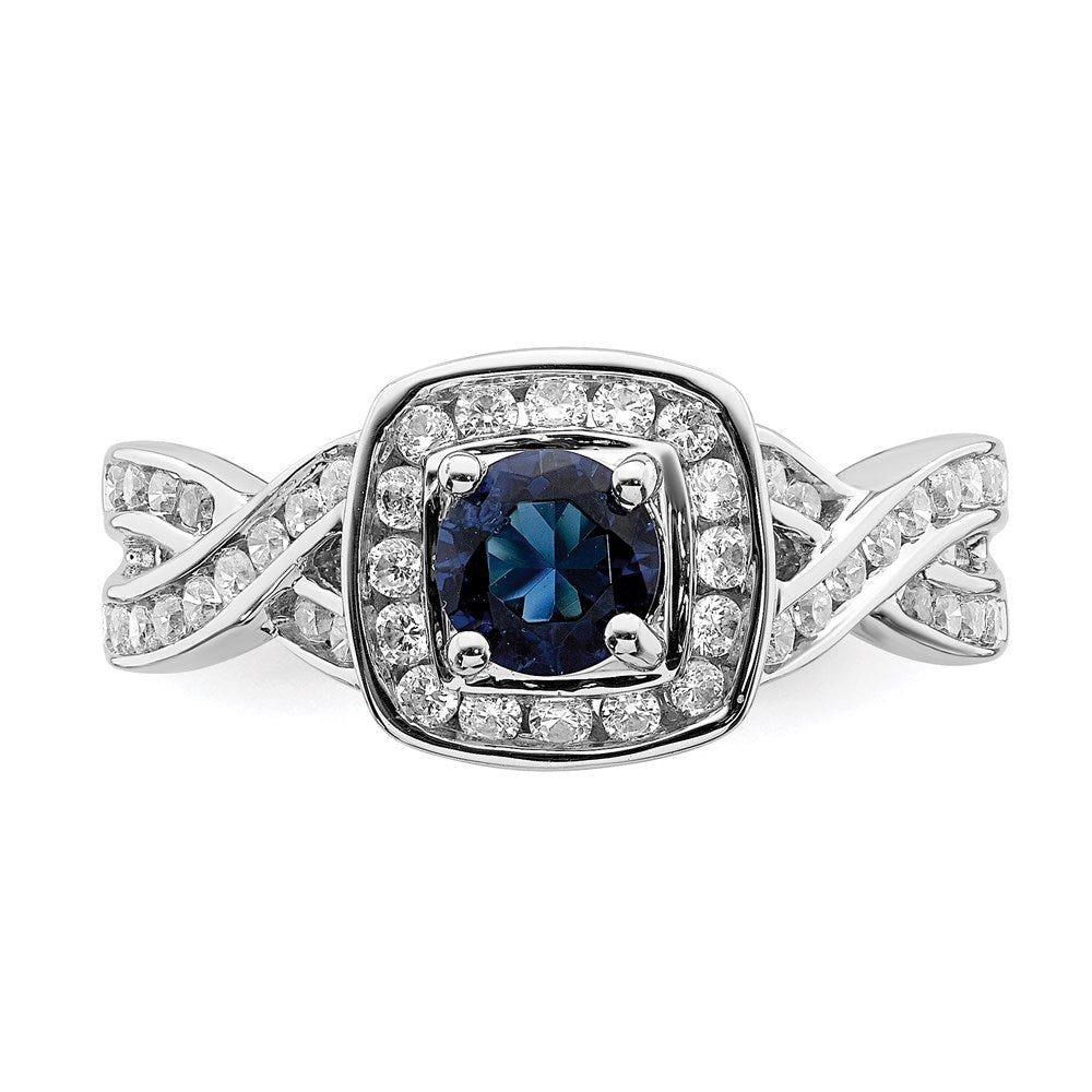 14k White Gold Sapphire Real Diamond Halo Engagement Ring