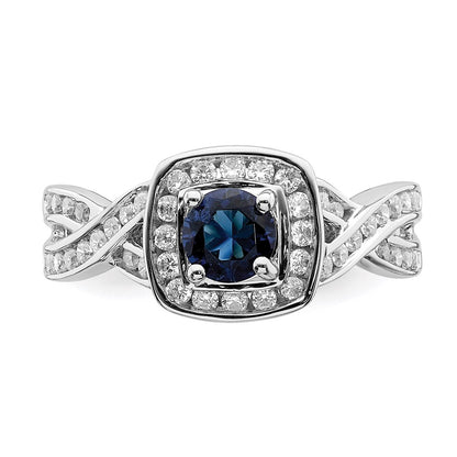 14k White Gold Sapphire Real Diamond Halo Engagement Ring