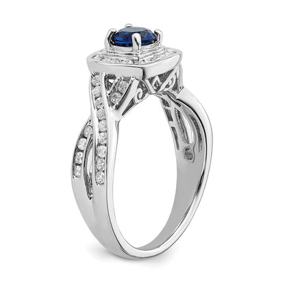 14k White Gold Sapphire Real Diamond Halo Engagement Ring