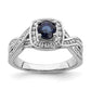 14k White Gold Sapphire Real Diamond Halo Engagement Ring