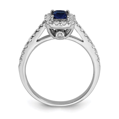 Solid 14k White Gold Simulated Sapphire CZ Halo Engagement Ring