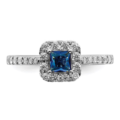 Solid 14k White Gold Simulated Sapphire CZ Halo Engagement Ring
