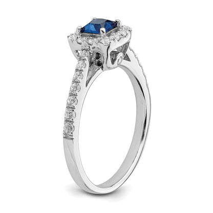 Solid 14k White Gold Simulated Sapphire CZ Halo Engagement Ring