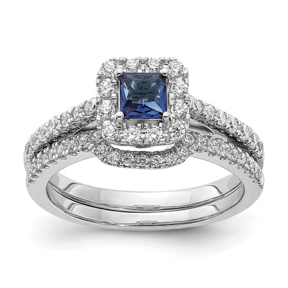 Solid 14k White Gold Simulated Sapphire CZ Halo Engagement Ring