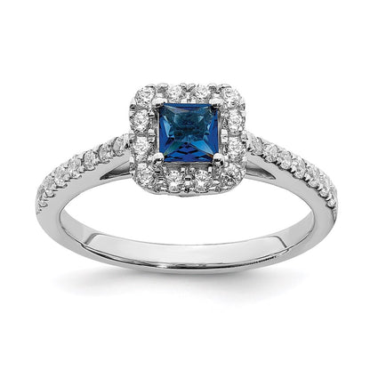 Solid 14k White Gold Simulated Sapphire CZ Halo Engagement Ring