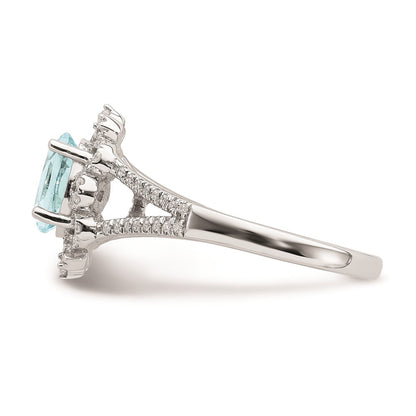 Solid 14k White Gold Simulated Aquamarine Vintage CZ Halo Complete Engagement Ring