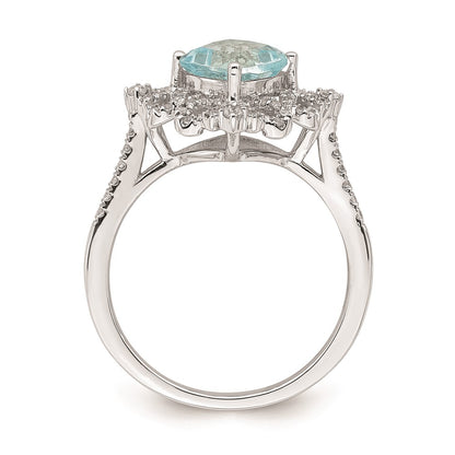 Solid 14k White Gold Simulated Aquamarine Vintage CZ Halo Complete Engagement Ring