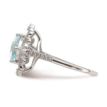 Solid 14k White Gold Simulated Aquamarine Vintage CZ Halo Complete Engagement Ring