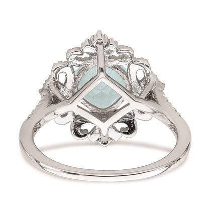 Solid 14k White Gold Simulated Aquamarine Vintage CZ Halo Complete Engagement Ring