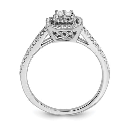 14K White Gold Real Diamond Cluster Engagement Ring