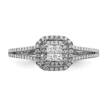 14K White Gold Real Diamond Cluster Engagement Ring
