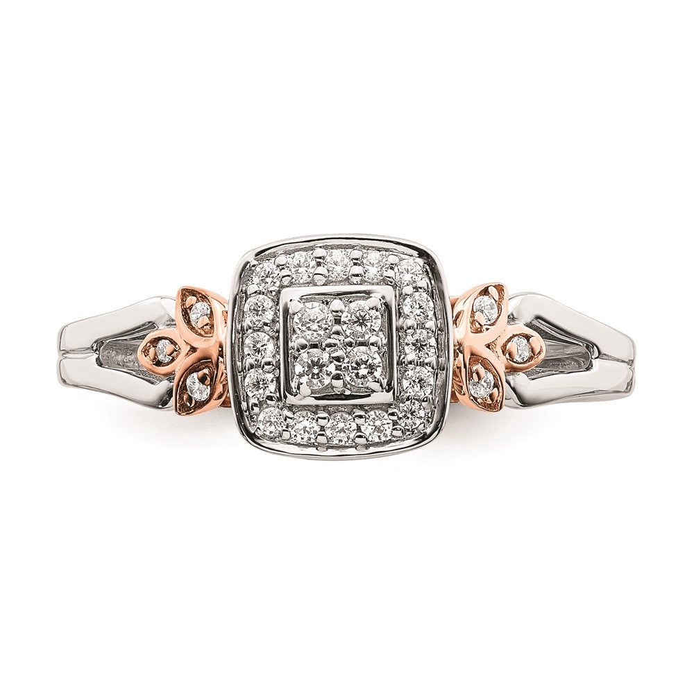 14K White & Rose Gold Real Diamond Cluster Engagement Ring