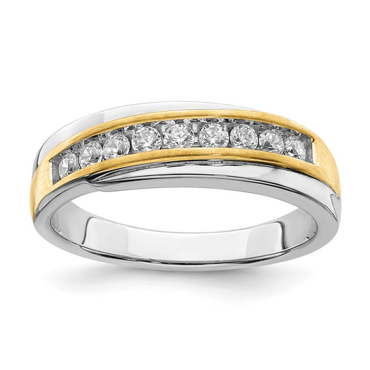 14k White & Yellow Gold Men's Real Diamond Bridal Band