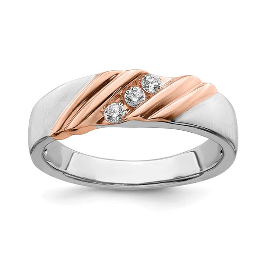 0.15ct. CZ Solid Real 14k White & Rose Gold Men's Bridal Wedding Band Ring