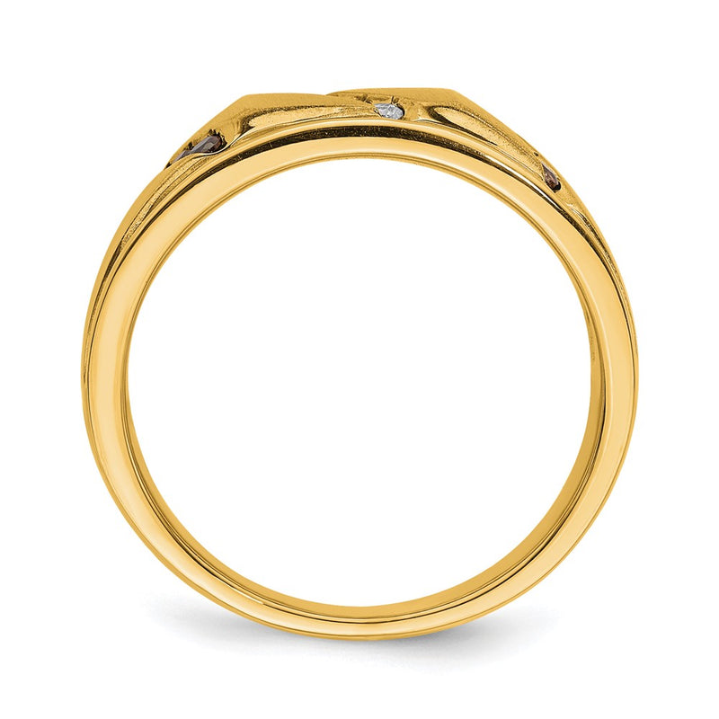 14k Yellow Gold Men's Brown and White Real Diamond Bridal Band