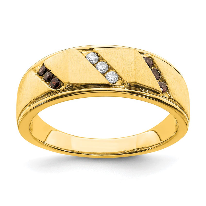 14k Yellow Gold Men's Brown and White Real Diamond Bridal Band