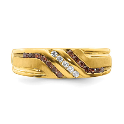 0.37ct. CZ Solid Real 14k Men's Brown and White Bridal Wedding Band Ring