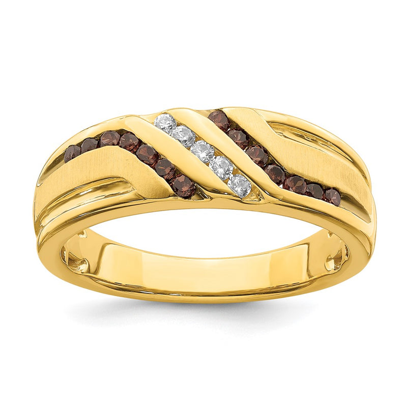 14K Yellow Gold Men's Brown and White Real Diamond Bridal Band