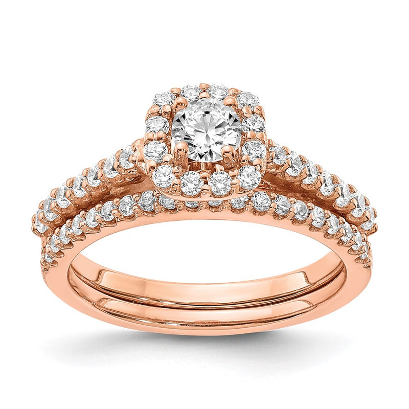 1 Ct. Natural Diamond Halo Bridal Engagement Ring Set in 14K Rose Gold