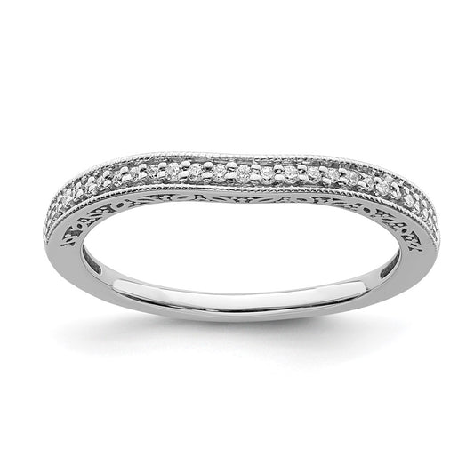 0.10ct. CZ Solid Real 14k White Gold Contoured Wedding Band Ring