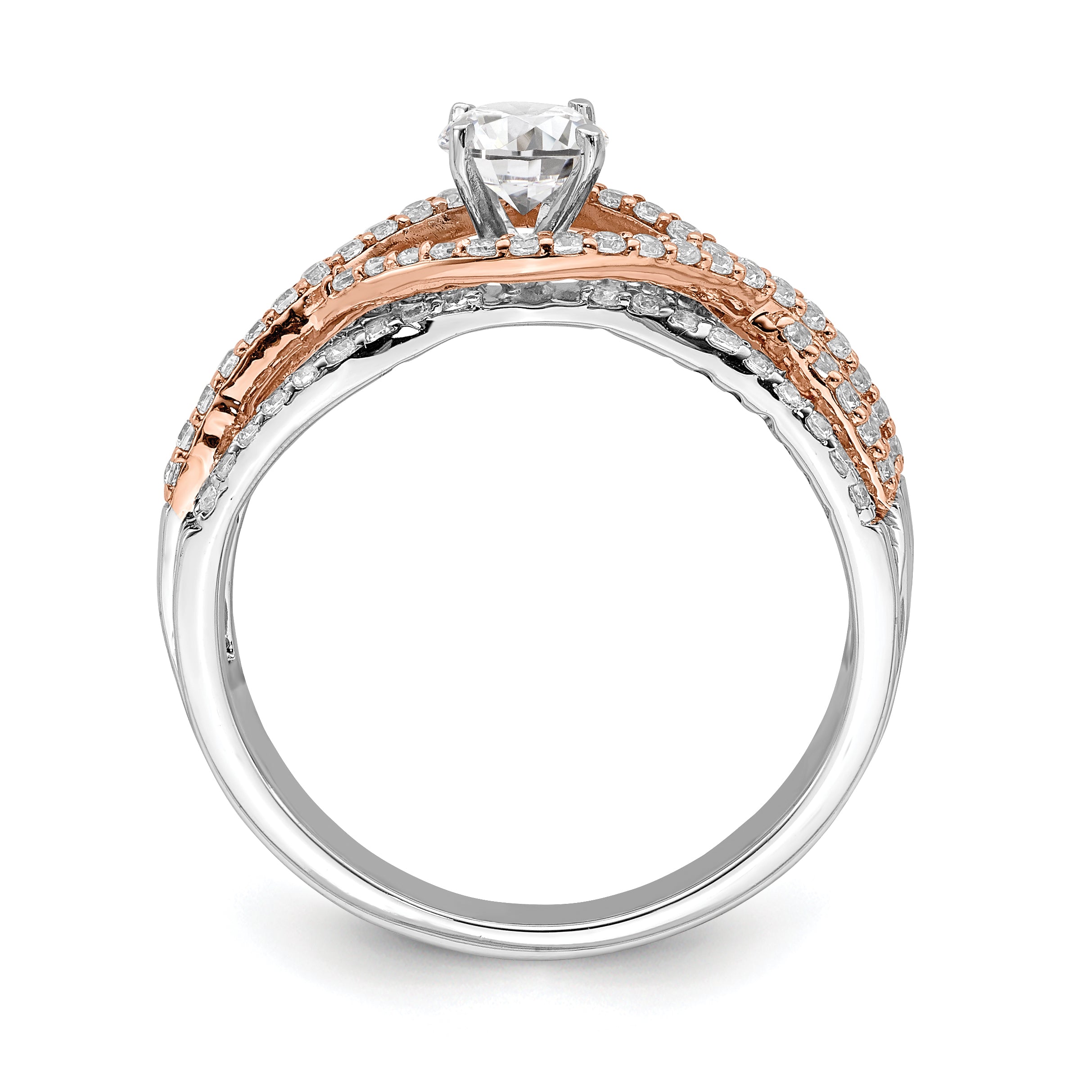 0.49ct. CZ Solid Real 14k White & Rose Gold Peg Set Engagement Ring