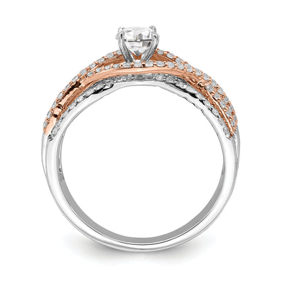 0.49ct. CZ Solid Real 14k White & Rose Gold Peg Set Engagement Ring