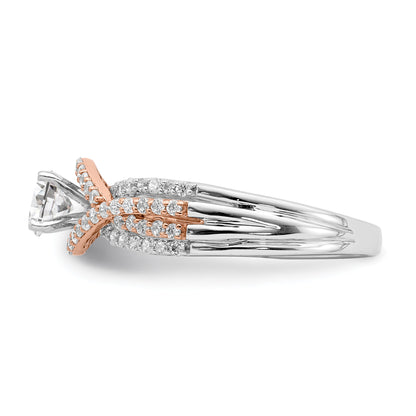 0.49ct. CZ Solid Real 14k White & Rose Gold Peg Set Engagement Ring