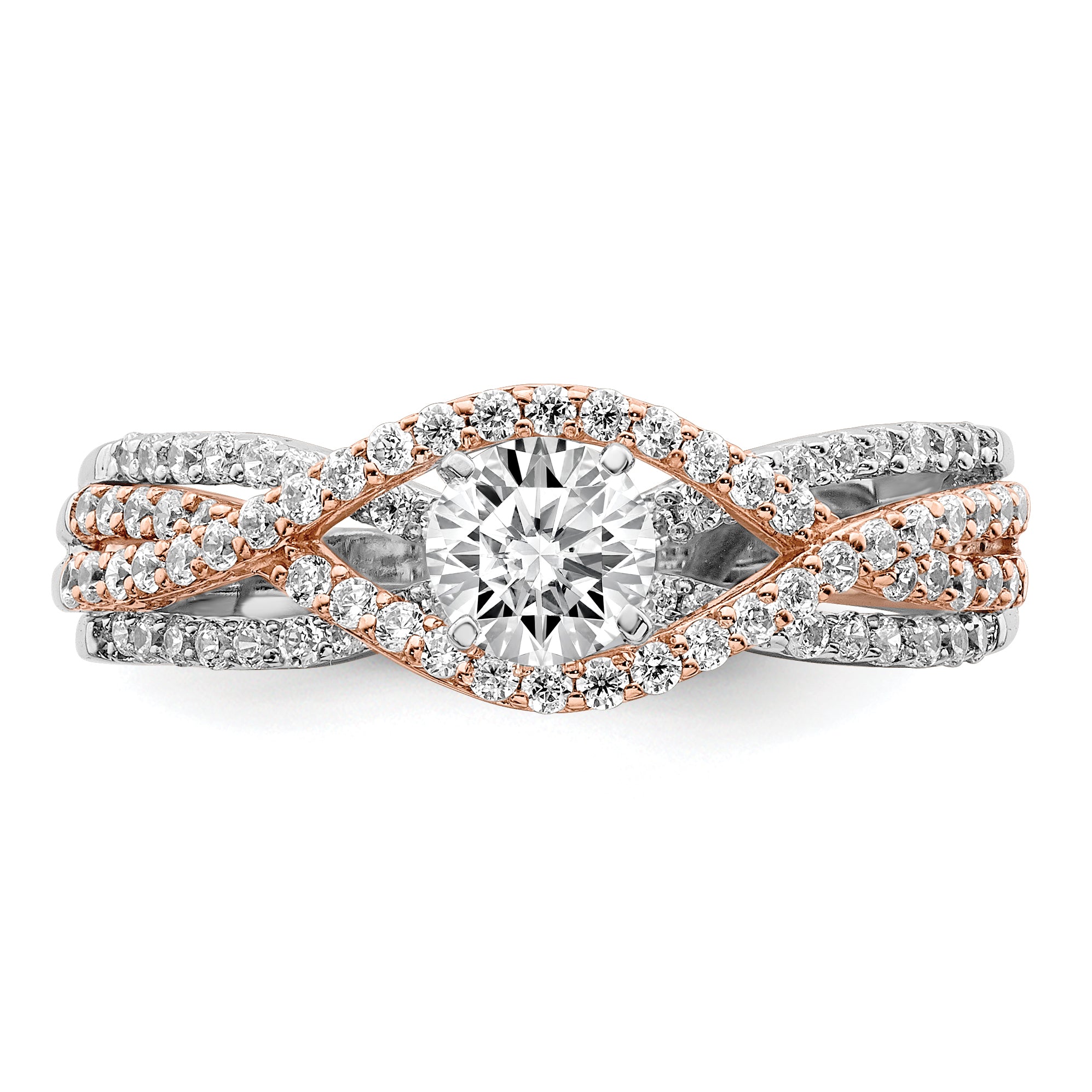 0.49ct. CZ Solid Real 14k White & Rose Gold Peg Set Engagement Ring