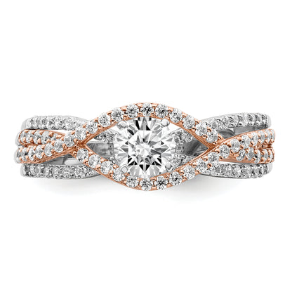 0.49ct. CZ Solid Real 14k White & Rose Gold Peg Set Engagement Ring
