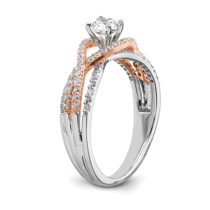 0.49ct. CZ Solid Real 14k White & Rose Gold Peg Set Engagement Ring