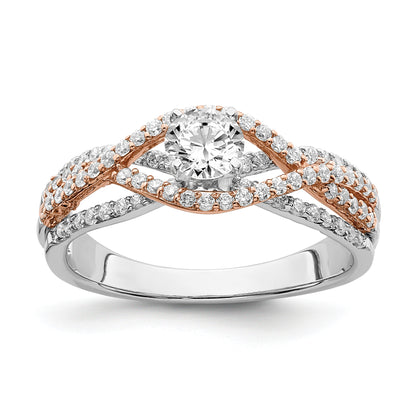 0.49ct. CZ Solid Real 14k White & Rose Gold Peg Set Engagement Ring