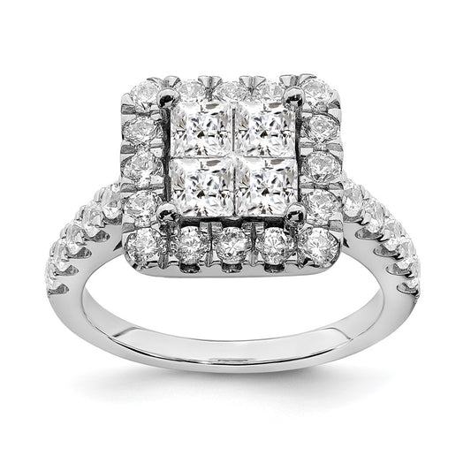 14k White Gold Real Diamond Cluster Real Diamond Engagement Ring