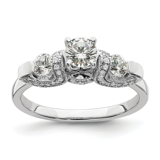 0.45ct. CZ Solid Real 14k White Gold Peg Set Engagement Ring