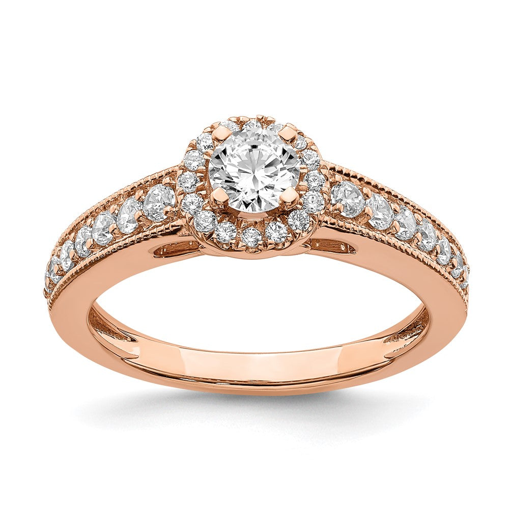 3/4 Ct. Natural Round Diamond Halo Engagement Bridal Ring 14K Rose Gold