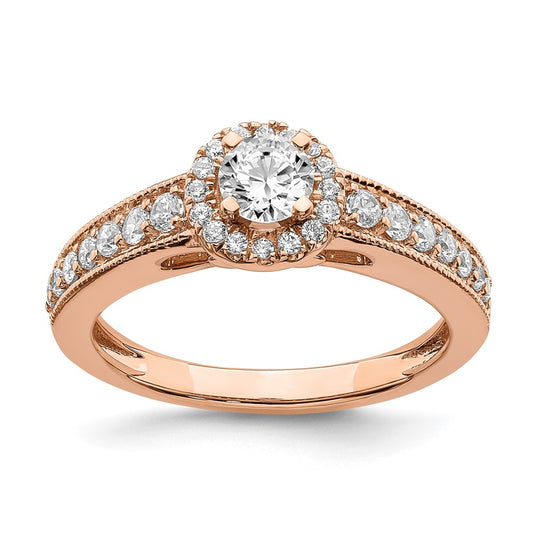 3/4 Ct. Natural Round Diamond Halo Engagement Bridal Ring 14K Rose Gold