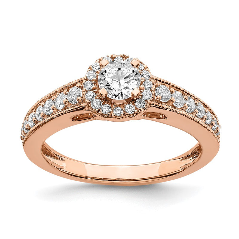 3/4 Ct. Natural Round Diamond Halo Engagement Bridal Ring 14K Rose Gold