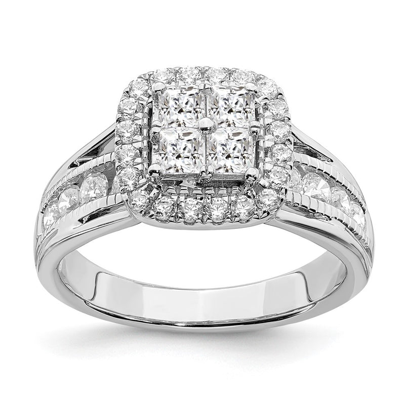 14k White Gold Real Diamond Cluster Real Diamond Engagement Ring